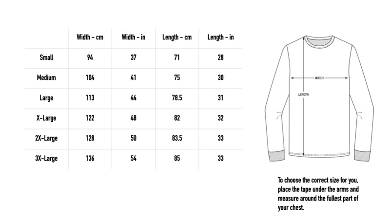 Size chart for Angel Tracklist Longsleeve - White