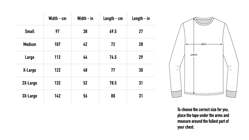 Size chart for Angel Skull Longsleeve - Black