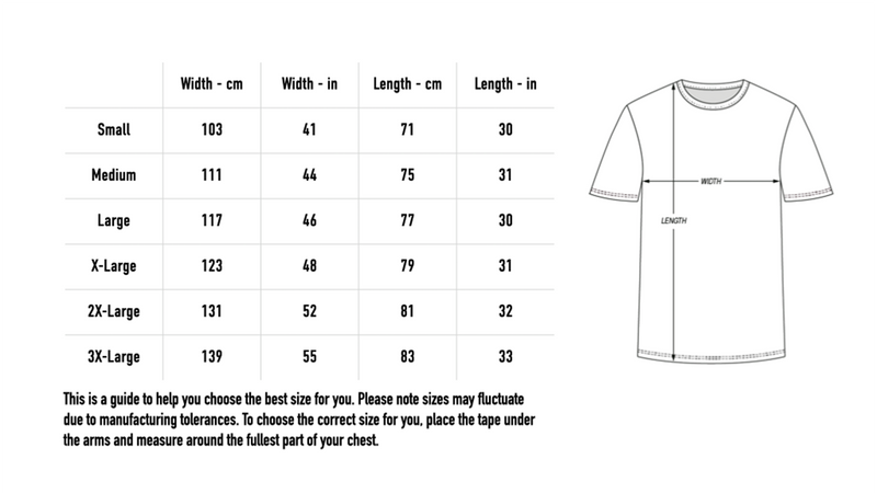 Size chart for Angel Anatomy Tee - Black
